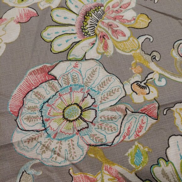 World Market Corinne Gray Floral Cotton Poly Blend Fabric Shower Curtain 70x72" - Picture 5 of 9